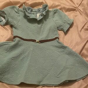 Janie and Jack Quilted Kids Dress - Mint Green with Brown Belt